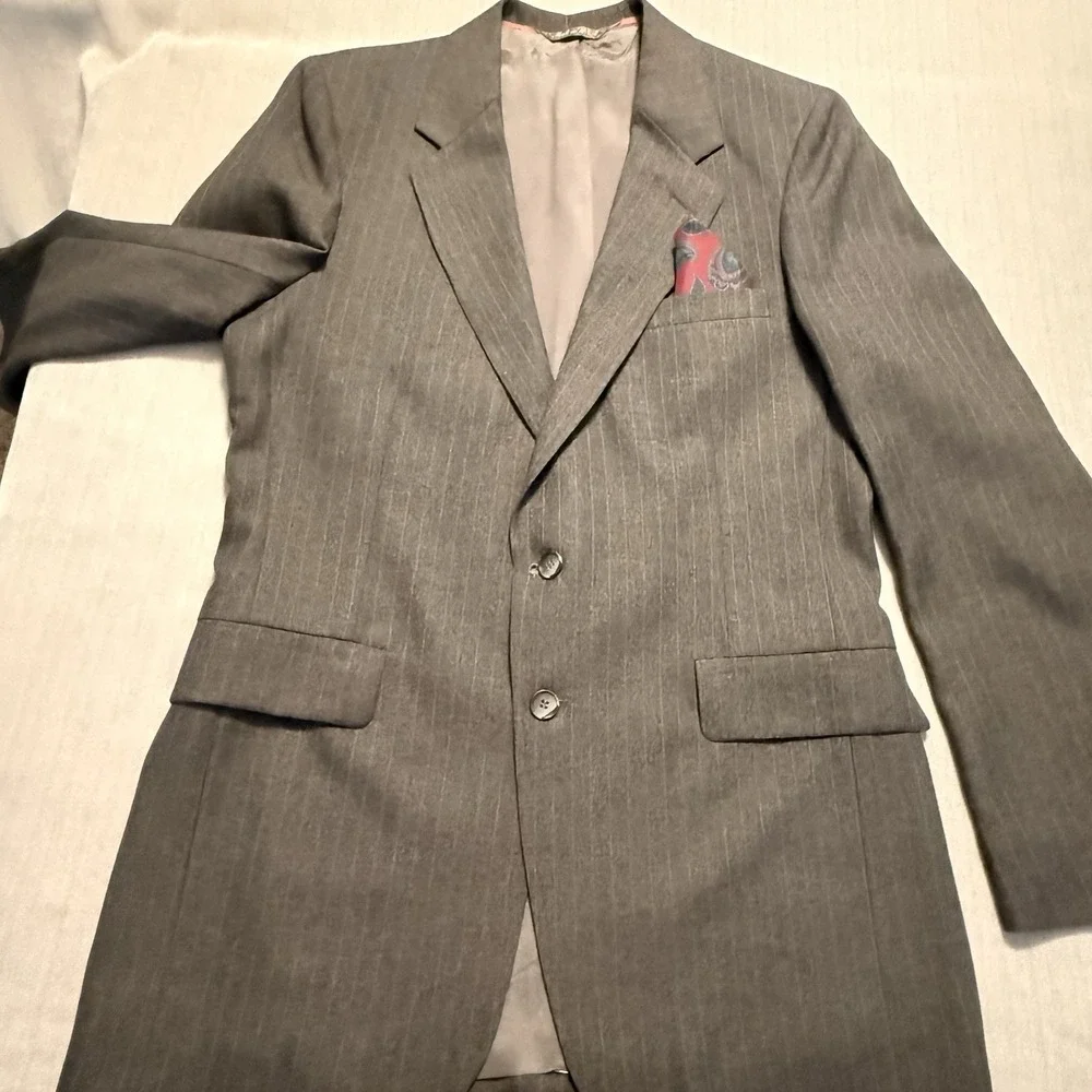 Vintage Levis Action Slacks Mens Gray Pinstripe 2 Piece Suit Blazer Pants